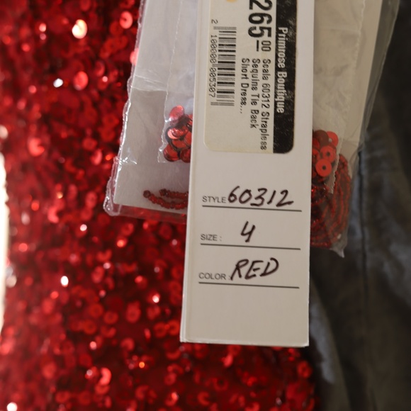 SCALA strapless sequin tie back short dress in red size 4 - Picture 5 of 6